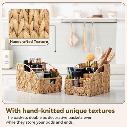 GRANNY SAYS Wicker Storage Baskets for Shelves, Trapezoid Woven Basket with Handles, Storage Wicker Baskets for Pantry, Water Hyacinth, 2-Pack