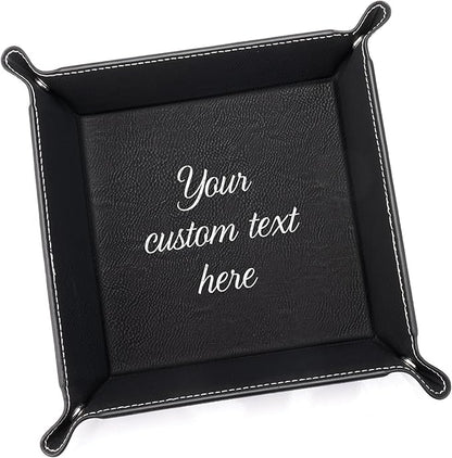 Lifetime Creations Create Your Own Personalized Valet Tray (Black) - Custom Vegan Leather Snap Catchall, Desk Organizer, Groomsmen Gift
