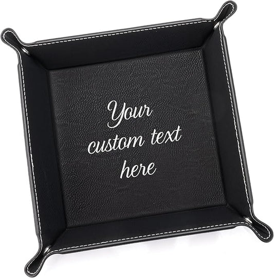 Lifetime Creations Create Your Own Personalized Valet Tray (Black) - Custom Vegan Leather Snap Catchall, Desk Organizer, Groomsmen Gift