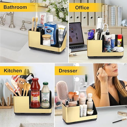 PARKMANI Toothbrush Holders for Bathroom Countertop Organizer, Kids Electric Toothbrush and Toothpaste Holders, Bathroom Accessories Organizer and Storage (Brushed Gold)
