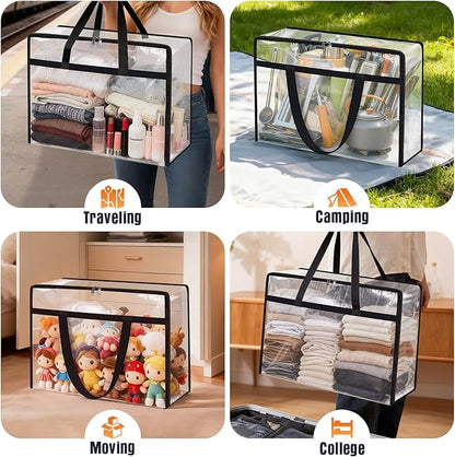 EdenDwell Clear Under Bed Storage Containers - 4 Pack Large Capacity Clothes Storage Bags with Lid & Sturdy Handles, Foldable Moving Bags, Clothing Organizer Totes for Bedding, Comforter, Sheet（90 L）