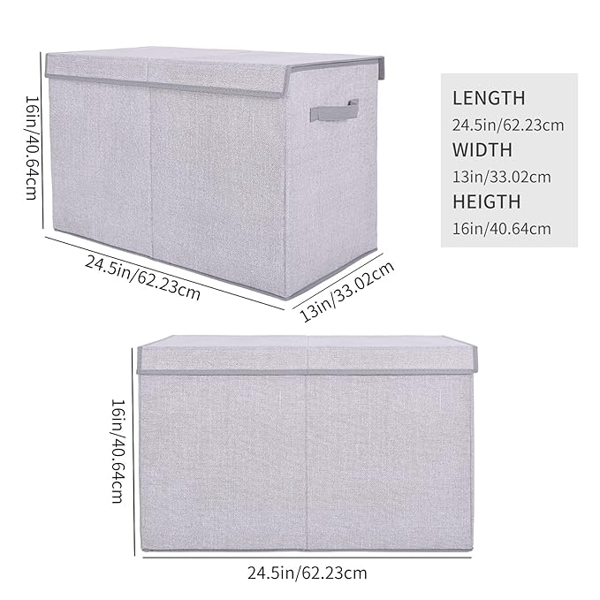 Large Toy Box Chest Storage Organizer with Lid,Collapsible Kids Toys Boxes Basket Bins with Sturdy Handles for Boys and Girls, Nursery, Playroom, Closet 25"x13" x16" (Light Grey)