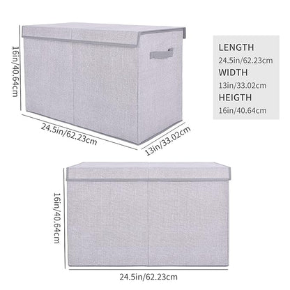 Large Toy Box Chest Storage Organizer with Lid,Collapsible Kids Toys Boxes Basket Bins with Sturdy Handles for Boys and Girls, Nursery, Playroom, Closet 25"x13" x16" (Light Grey)