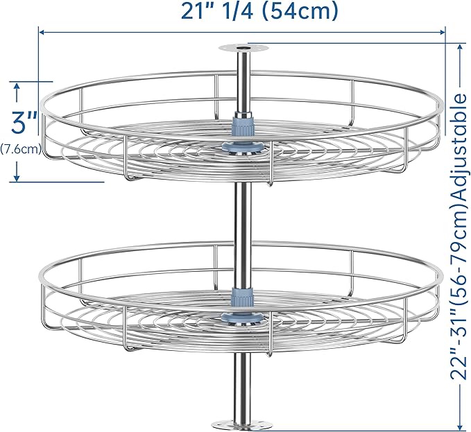 21 1/4" Chrome Corner Cabinet Lazy Susan, Full Circle Corner Cabinet Lazy Susan Replacement Shelves Rotating Rack for Upper Cabinet Kitchen, Fits Cabinets Over 23"