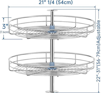 21 1/4" Chrome Corner Cabinet Lazy Susan, Full Circle Corner Cabinet Lazy Susan Replacement Shelves Rotating Rack for Upper Cabinet Kitchen, Fits Cabinets Over 23"