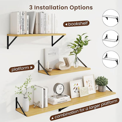 Axeman Deep Floating Shelves | 24 Inch Oak Wall Shelves Set of 2 | 10 Inch Deep Wood Floating Shelves for Wall | 24" W x 10" D Oak Shelves for Living Room Bathroom Kitchen
