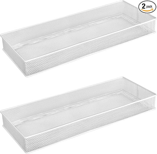 YBM HOME White Mesh Drawer Cabinet and or Shelf Organizer Bins, School Supply Holder Office Desktop Organizer Basket (2, 6x15x2 Inch)