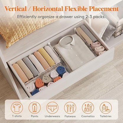 Lifewit Clear Drawer Dividers Adjustable Clothes Drawer Organizers, Expandable Drawer Separators, 12 Pack, 4" High/11-17 Long