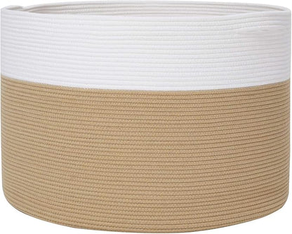 24" x 24" x 17" Max Size Large Cotton Rope Basket, Extra Large Storage Basket, Woven Laundry Hamper, Cloth Storage Bin, for Blankets Clothes Towels Pillows in Living Room, Beige