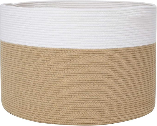 24" x 24" x 17" Max Size Large Cotton Rope Basket, Extra Large Storage Basket, Woven Laundry Hamper, Cloth Storage Bin, for Blankets Clothes Towels Pillows in Living Room, Beige