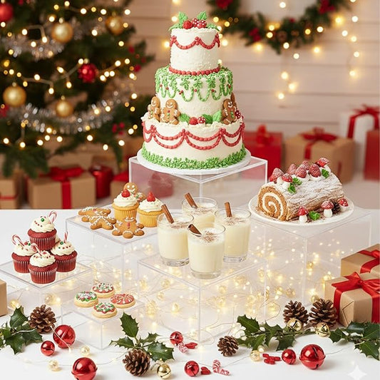 DomeStar 6PCS Buffet Risers and Stands Set, Clear Acrylic Food Risers for Dessert Table Party Display - Cupcake, Cake, Fruit, including 8", 7", 6", 5", 4", 3"