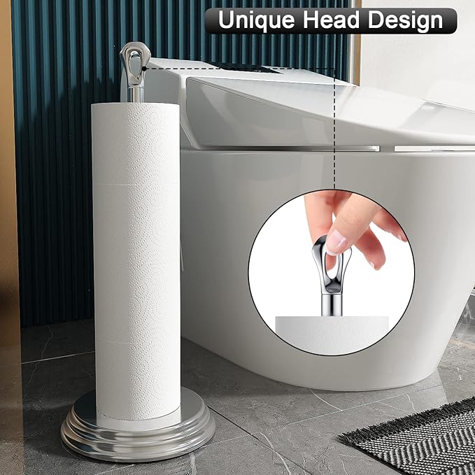 Toilet Paper Holder with Rustproof, Metal Free Standing Toilet Paper Stand Storage for Bathroom, Tissue Paper Roll Holder for Bathroom Accessories (Polished Chrome)