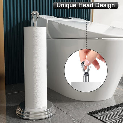 Toilet Paper Holder with Rustproof, Metal Free Standing Toilet Paper Stand Storage for Bathroom, Tissue Paper Roll Holder for Bathroom Accessories (Polished Chrome)