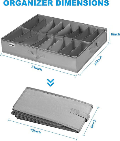 INAYA Under Bed Shoe Storage Organizer Set of 2, Fits 32 Pairs, Underbed Shoe Box Storage Containers Adjustable Dividers w/Bottom Support, Clear Foldable Shoes Storage w/Reinforced Handles