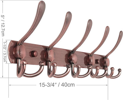 WEBI Coat Rack Wall Mount,Coat Hanger Wall,Coat Hooks Wall Mount,Wall Coat Rack,Hook Rack Rail,5 Triple Hooks for Hanging Coats,Jacket,Clothes,Antique Copper