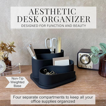 OAKOA Black Desk Organizer - Modern Desk Accessories - Aesthetic Desk Accessories - Desk Decor - Black Pen Holder
