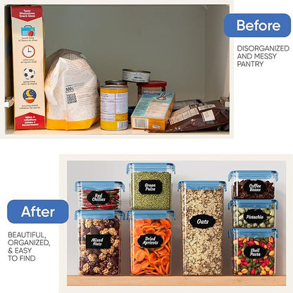 Chef's Path Airtight Food Containers with Lids (24 Pack - Blue) Kitchen Pantry Organization - BPA Free Food Storage Organizers for Cereal, Brown Sugar, Dry food - With Marker, Labels & Spoons
