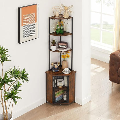 VECELO Corner Cabinet, Tall Storage Shelf, Bookshelf Display Shelves Rack for Living Room, Kitchen, Balcony, Small Space