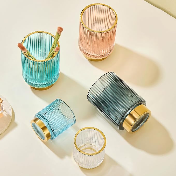 LEICURACE Makeup Brush Holder Organizer,Toothbrush Holders,Desk Pen Pencil Holder,Multifunctional Vintage Glass Brush Cup(A3-23-US)