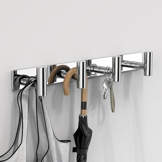 VAEHOLD Hat and Coat Wall Mount Rack - Hooks for Robes, Bags, Keys, and Towels - Bathroom Towel Hanger Organizer (Polished Chrome, “T“ Shape 4 Hooks 2 Pack)