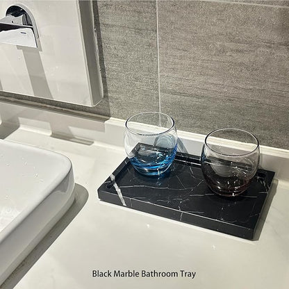 OAIQNUJ Natural Black Marble Vanity Tray, 9.8"x5.9" Genuine Marble Stone Tray for Bathroom/Kitchen/Dresser