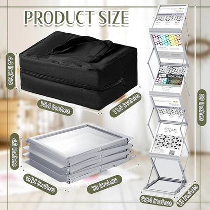 Tatuo Foldable Magazine Rack Metal Catalog Literature Rack Portable 6 Pockets with Carrying Bag Aluminum Brochure Stand Display Holder Stand for Exhibition Trade Show Office Retail Store