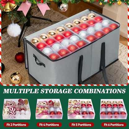 BALEINE Christmas Ornament Storage Box with Dividers, Premium Holiday Ornaments Storage Container Bin for Xmas Decorations (128 Ball, Black, Soft)