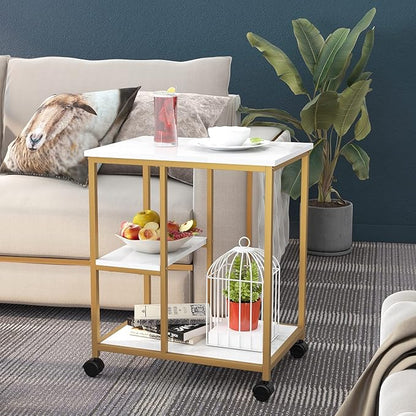 SogesHome Gold Bar Cart, Utility Bar Serving Cart Kitchen Island Rolling Cart on Wheels with Shelves for Living Room, Office, Coffee
