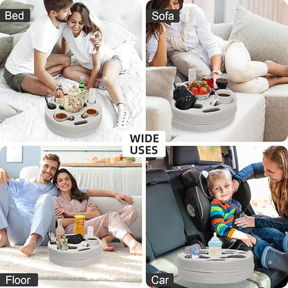 Couch Cup Holder Pillow - Cup Glass Cozy Pillow | Couch Caddy Sofa Bed Buddy Holds Drinks, Snacks, Remote, Phones, Tablet. Keep Drinks Stand and Prevent Spills for Car, Park, Beach, Picnic (Sliver)