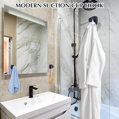 warlve Suction Cup Hooks for Shower - Reusable No-Drill Mounting - Hooks for Towels, Robes & Loofah on Metal, Glass, Mirrors, Tile & Smooth Non-Porous Surfaces (2, Matte Black)
