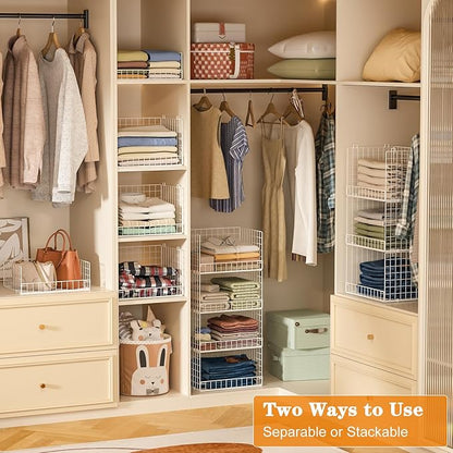 7-Tier Stackable Closet Organizers and Storage Shelves, Foldable Closet Shelf Organizer System, Stackable Storage Bins Drawers for Closet Organizer System, White(Patent Pending)