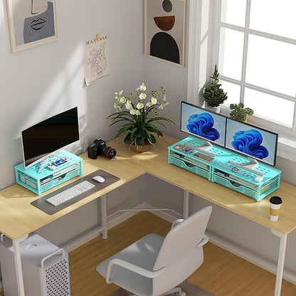 gianotter Computer Monitor Stand Riser, office organizer with Drawer, Office Organizers Storage for Classroom Office Supplies (Blue)