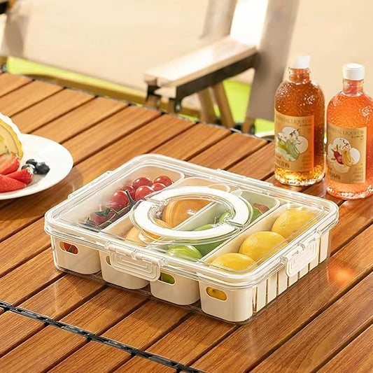 MineSign Divided Snackle Box with Lids Stackable Food Serving Tray for Fruit&Veggie Plastic Fridge Storage Container for Pantry Freezer Clear Snack Box for Meal Prep Candy Nuts Spice