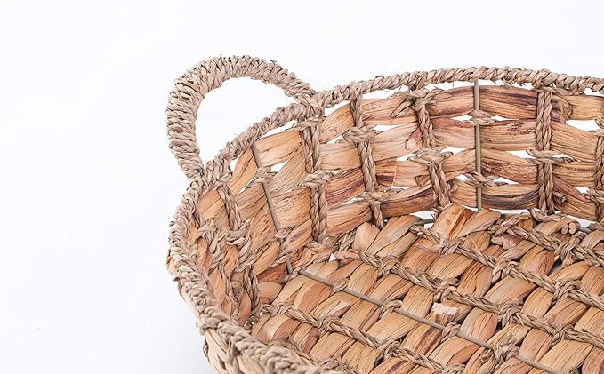 Seagrass Storage Baskets with Handles (Set of 4 Large) – Woven Wicker Baskets for Pantry, Kitchen, Blanket & Bread Organization