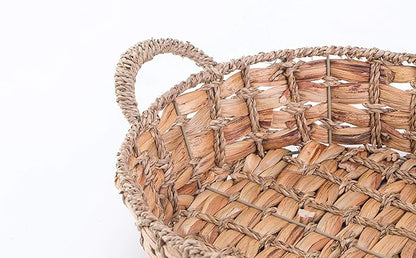 Seagrass Storage Baskets with Handles (Set of 4 Large) – Woven Wicker Baskets for Pantry, Kitchen, Blanket & Bread Organization