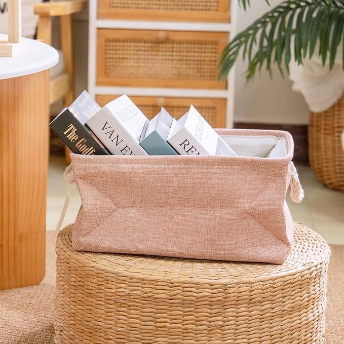 Storage Baskets for Shelves Closet Organizer Bins Clothes Storage Bins with Metal Frame Large Baskets for Organizing and Storage with Handles Collapsible Pink 3-Pack
