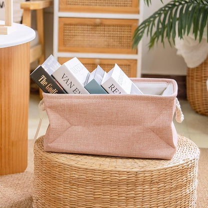Storage Baskets for Shelves Closet Organizer Bins Clothes Storage Bins with Metal Frame Large Baskets for Organizing and Storage with Handles Collapsible Pink 3-Pack