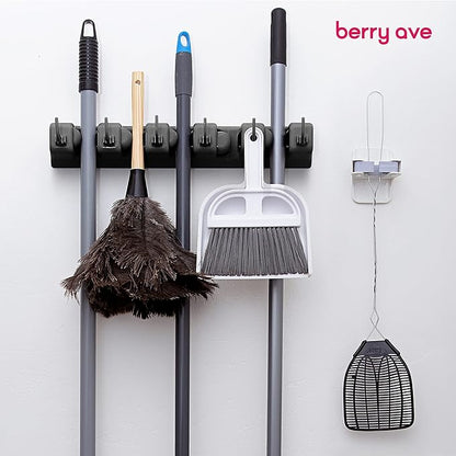 Berry Ave EXTRA GRIP Mop & Broom Holder Wall Mount – Wall Hanging Organizer for Garden Tools, Closet, and Utility Storage, Includes Hardware, Fits Standard Brooms & Mops