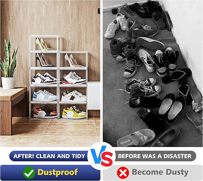 EZJOB Acrylic Clear Shoe Storage Boxes Size 12, Transparent Display Case for Sneaker Collections, Baseball Caps, Hat Organizer Dust-free Shoe Cubbies Stackable Sneaker Boxes
