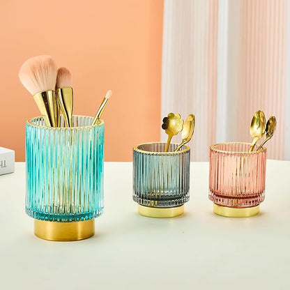LEICURACE Makeup Brush Holder Organizer,Toothbrush Holders,Desk Pen Pencil Holder,Multifunctional Vintage Glass Brush Cup(A3-23-US)