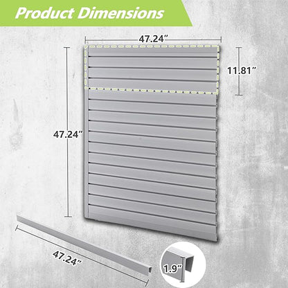4x4 FT PVC Slatwall Panel Wall Storage Systems, Interlocking Slat Wall Paneling Garage Wall Organizer, Slat Board Wall-Mounted Slat Wall Panels for Garage Storage, Shelves, and Tools, Grey