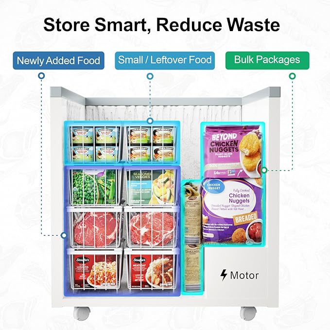 iSPECLE Chest Freezer Organizer Bins - 8 Pack Small Stackable Deep Freezer Organizer Bins for Most 7 Cu.FT Freezer Sort Frozen Meats, Freezer Storage Bins Easy Access Food without Digging, White
