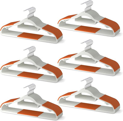 MLKJHHI 60 Pack Heavy Duty Plastic Hangers, Non Slip Clothes Hangers with Rubber Pads and 360° Hook - Thin Space Saving Hanger, Closet Organizer for Shirt, Pants, Suit, Skirt, Coat - Orange