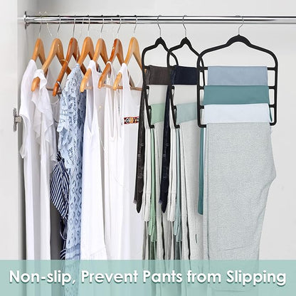Velvet Hangers Space Saving Non Slip Pant Velvet Hangers, DUDUCOFU 4 Pack Black Multi Layer Clothes Hangers Closet Organizer for Pants Trousers Scarf