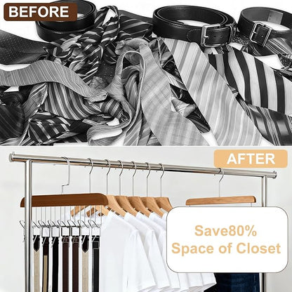 2 Pack Belt Hanger for Closet, Wooden Tie Racks Hanger with Upgraded 360°Rotating, Space-Saving Belt Holders with 8 Hooks, Closet Storage for Tie,Tank Top,Bra, Scarf,Hat