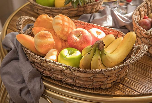 Seagrass Wicker Bread Baskets for Serving with Handles (Set of 4 Medium) – Bread Serving Basket for Table, Fruit Basket, Dinner Roll Basket