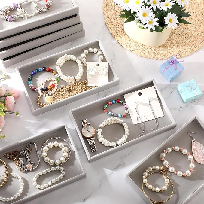 Inbagi 8 Pcs Small Velvet Jewelry StorageTray Stackable Drawers Organizer 8.3 x 4.7 x 1 Inches