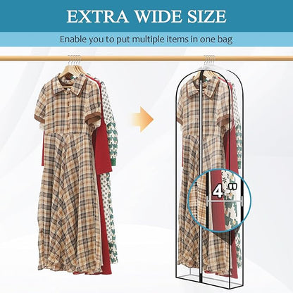 60" All Clear Dress Bags for Gowns Long, 4" Gusseted Garment Bags for Hanging Clothes, Womens Dress Garment Bag with Zipper for Skirts, Wedding Dresses, Winter Fur Coats, 4 Packs