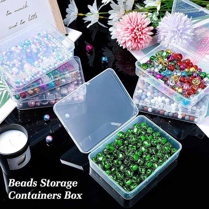 Jetec 6 Pieces Mini Plastic Clear Beads Storage Containers Box for Collecting Small Items, Beads, Jewelry, Business Cards, Game Pieces, Crafts (4.5 x 3.3 x 1.2 Inch)