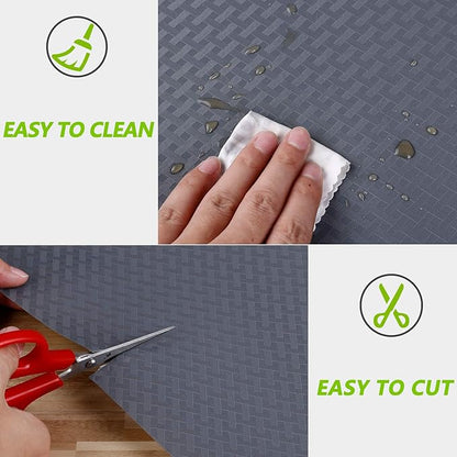 HooTown Shelf Liner Kitchen Cabinet Drawer Mats 17.5 Inch Wide x 196.8 Inch Long, Non Slip EVA Plastic Washable Oil Proof Pad for RV Drawer, Dish Plate Slippery Protection, Gray